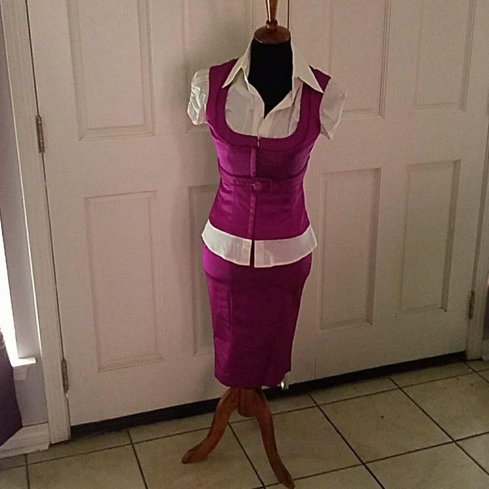 Belted Corset hook Silk Bebe Skirt Set - Picture 6 of 8